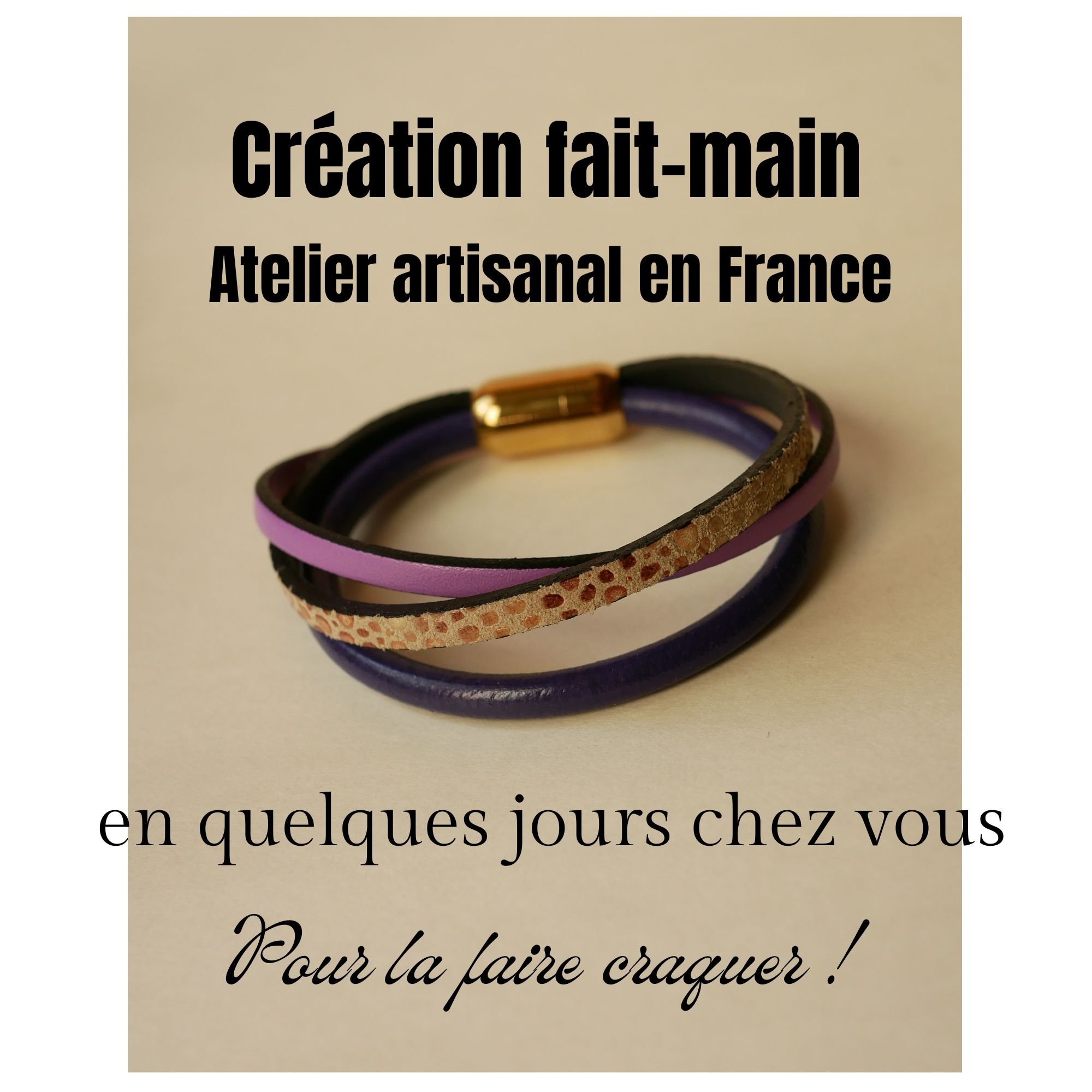 Bracciale da donna in pelle multipla viola e oro