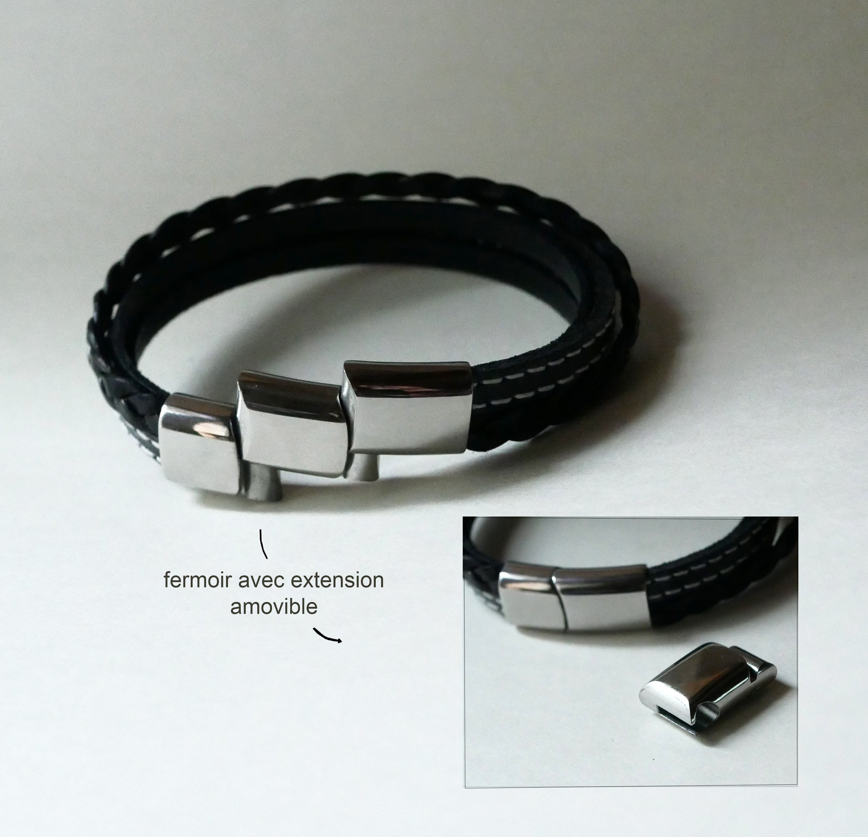 Bracciale da uomo in multi-pelle nera