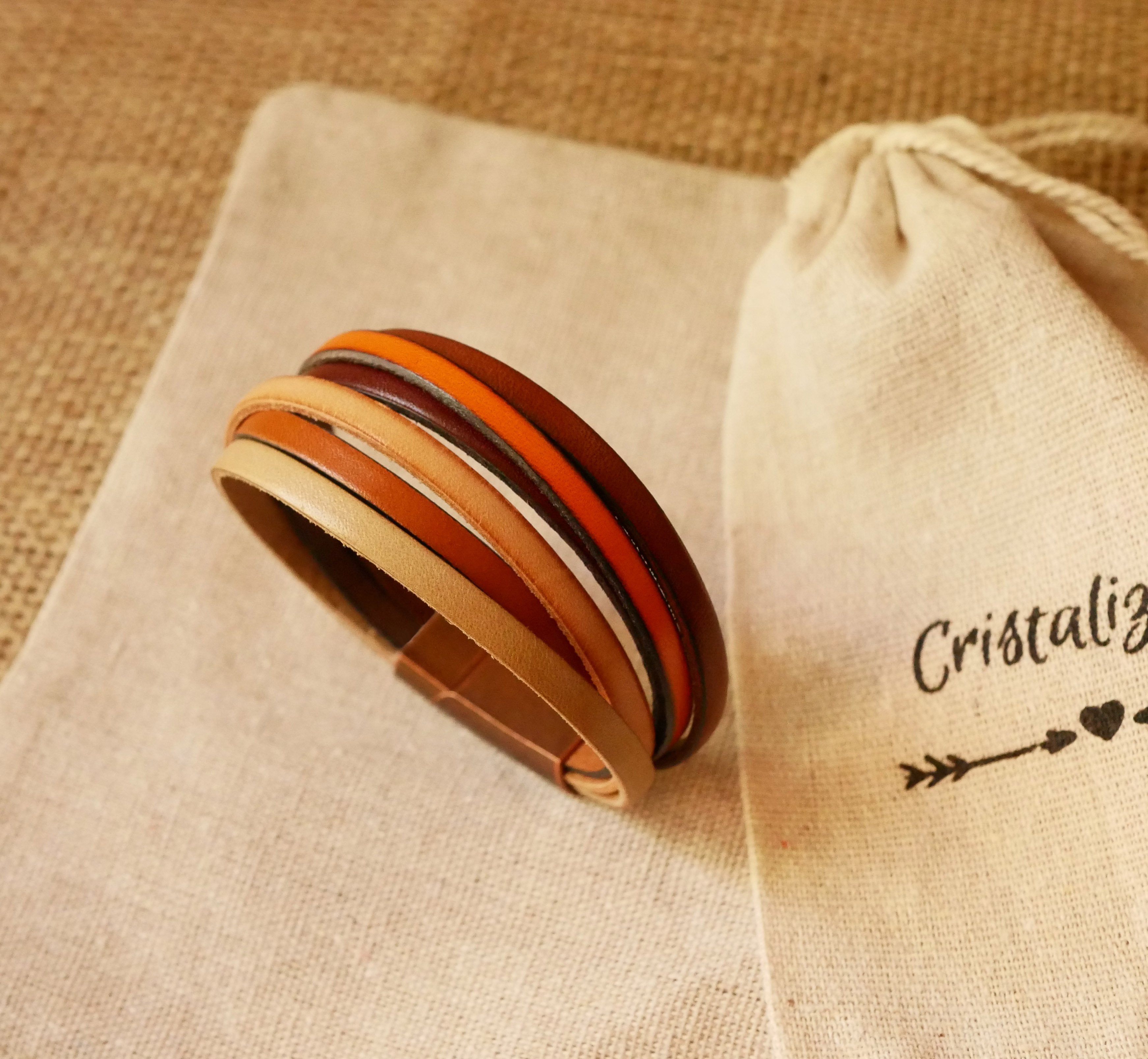 Bracciale in pelle multicolore color ocra