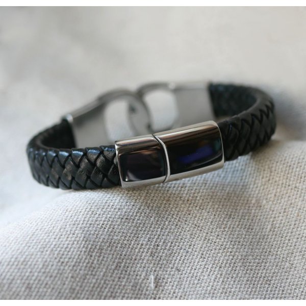 Bracciale a manette in pelle intrecciata colore e misura a scelta