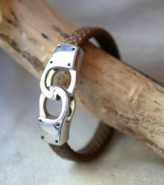 Bracciale a manette in pelle intrecciata colore e misura a scelta