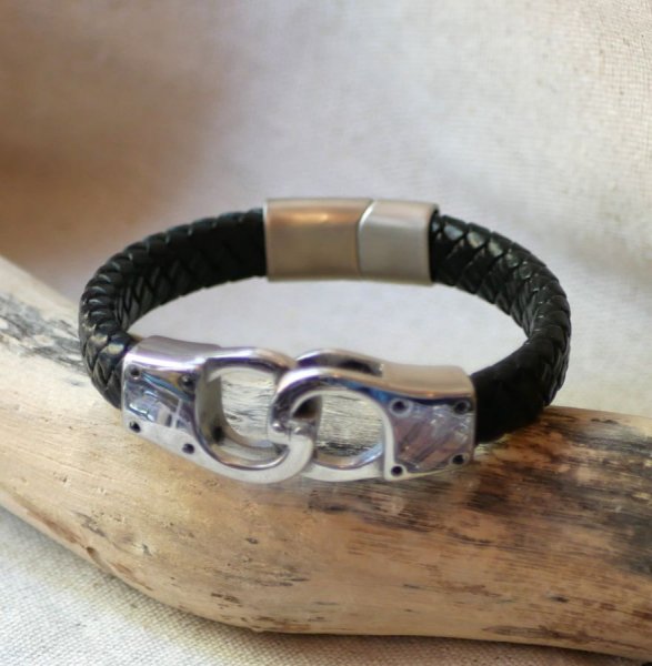 Bracciale a manette in pelle intrecciata colore e misura a scelta