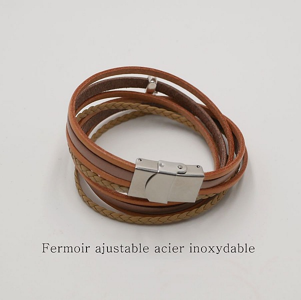 Bracciale personalizzabile in pelle con ciondolo beige 