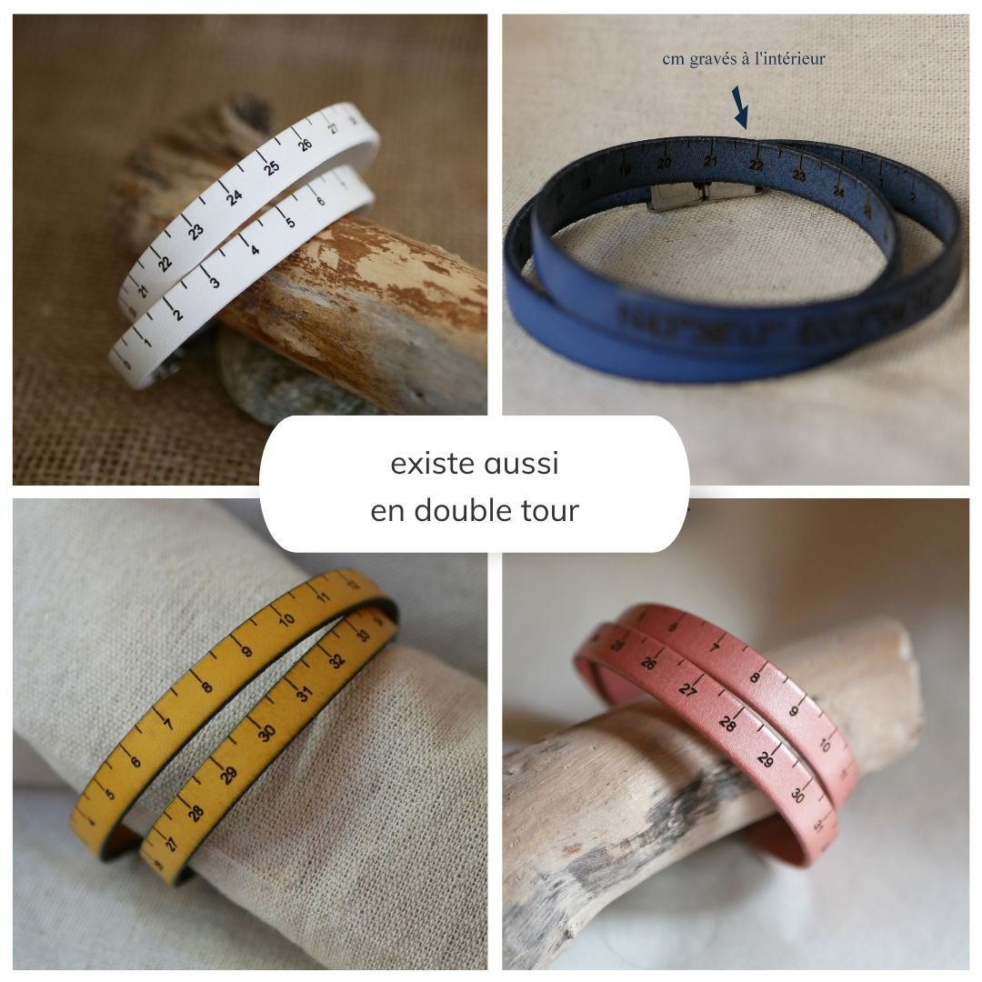 Braccialetto di metri da cucire in pelle, inciso in cm e personalizzabile sul retro