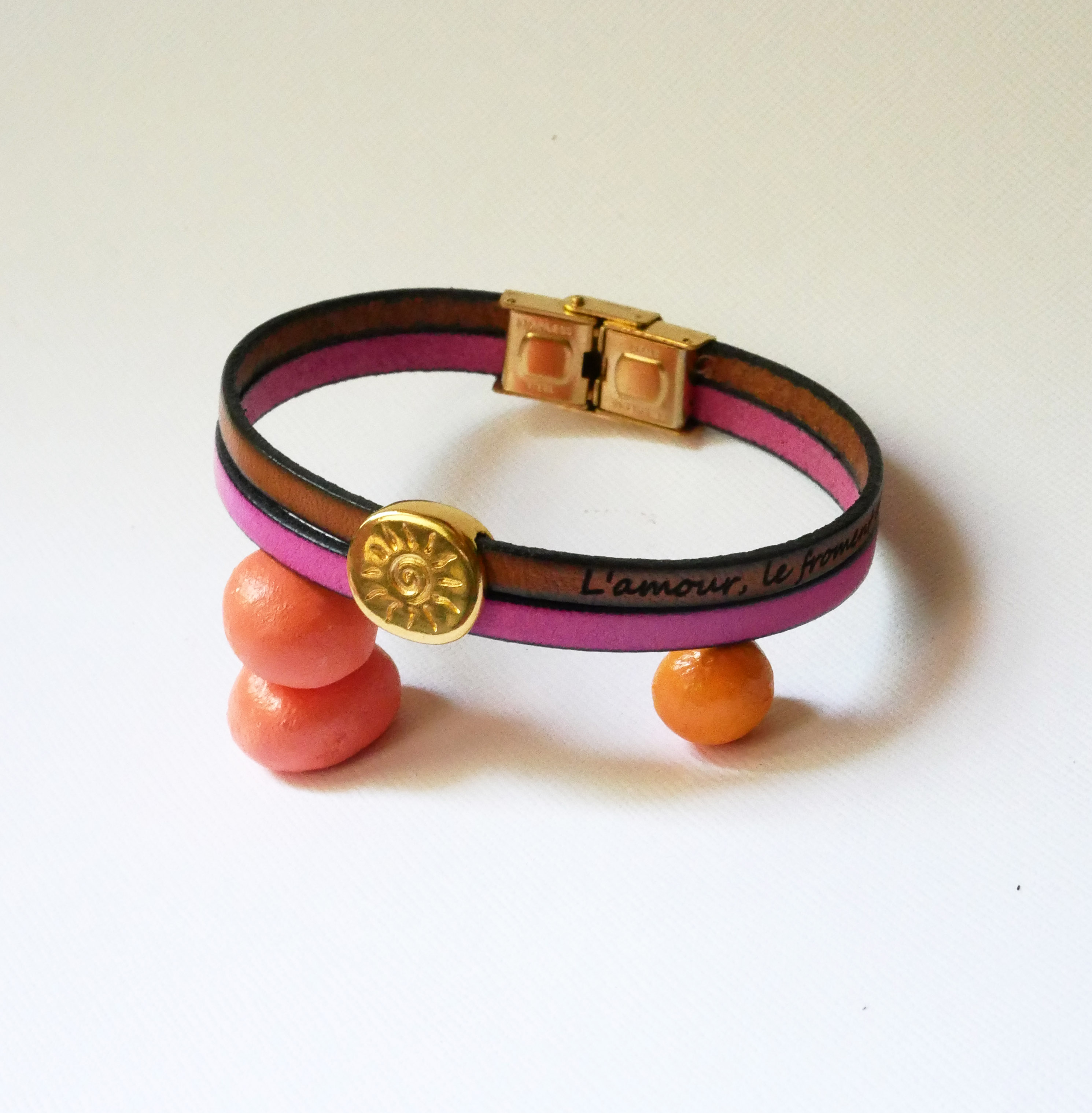 Bracciale Soleil in oro su duo di pelli da personalizzare e incidere