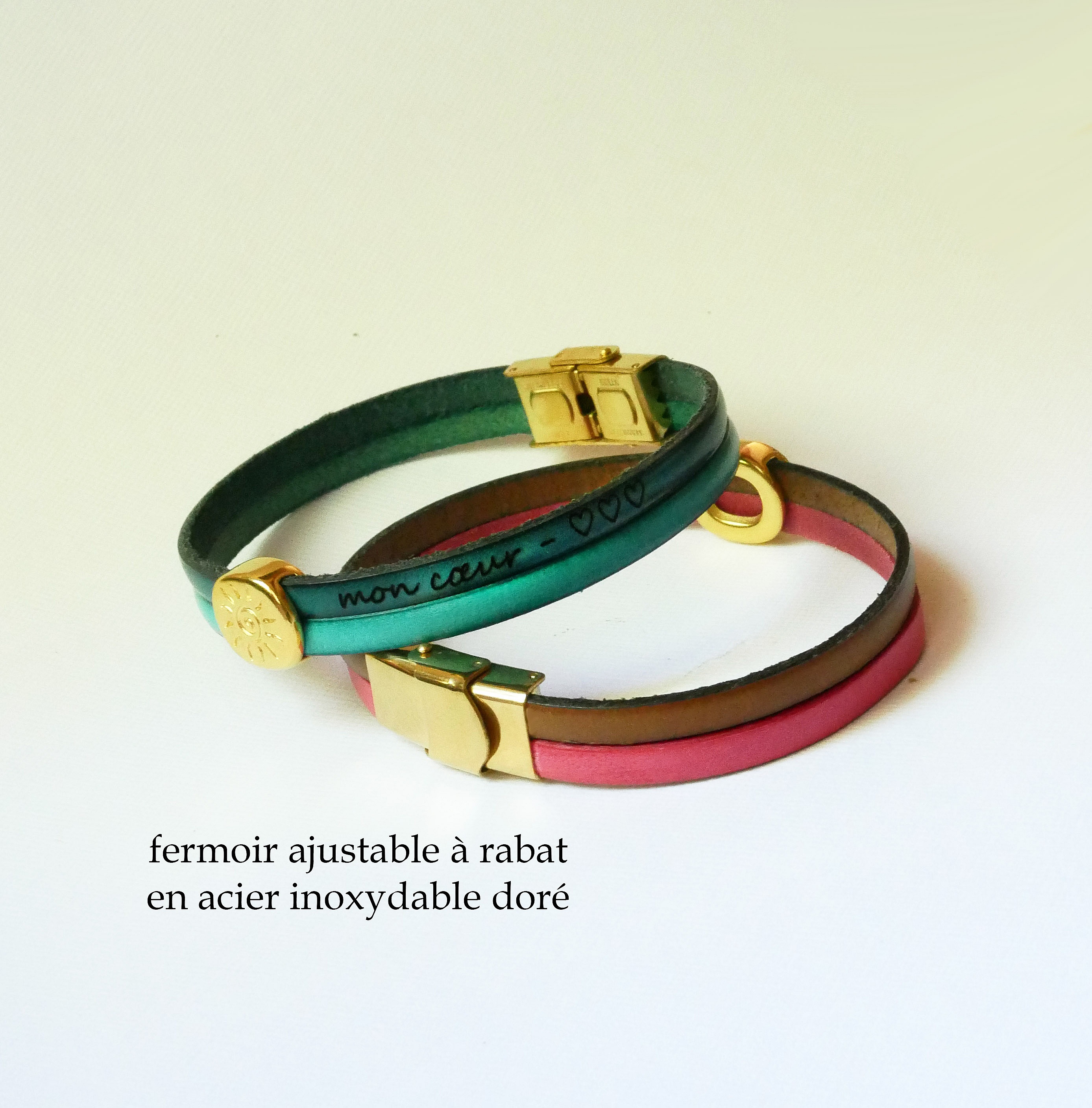 Bracciale Soleil in oro su duo di pelli da personalizzare e incidere