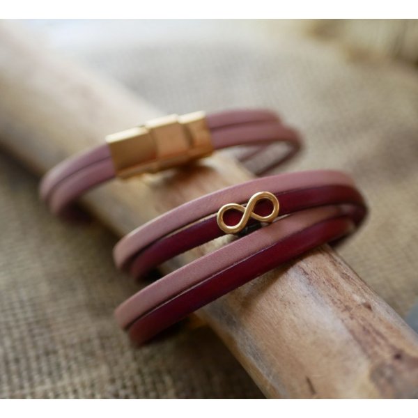 Regalo per la mamma: bracciale d'oro con simbolo dell'infinito in 2 pelli da personalizzare  