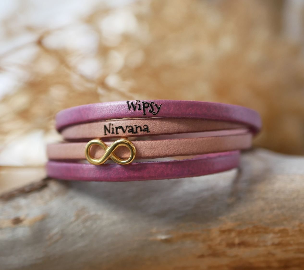 Bracciale dorato con simbolo dell'infinito per il regalo di San Valentino in 2 pelli da personalizzare  