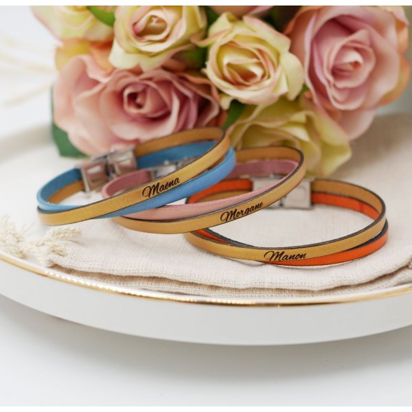 Bracciale duo in pelle incrociata personalizzato per ragazze o donne 