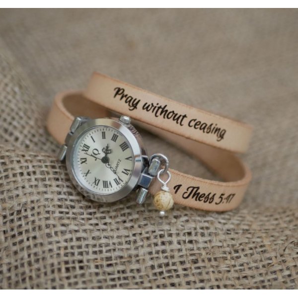 Orologio con bracciale in pelle personalizzabile a 2 giri con quadrante argentato