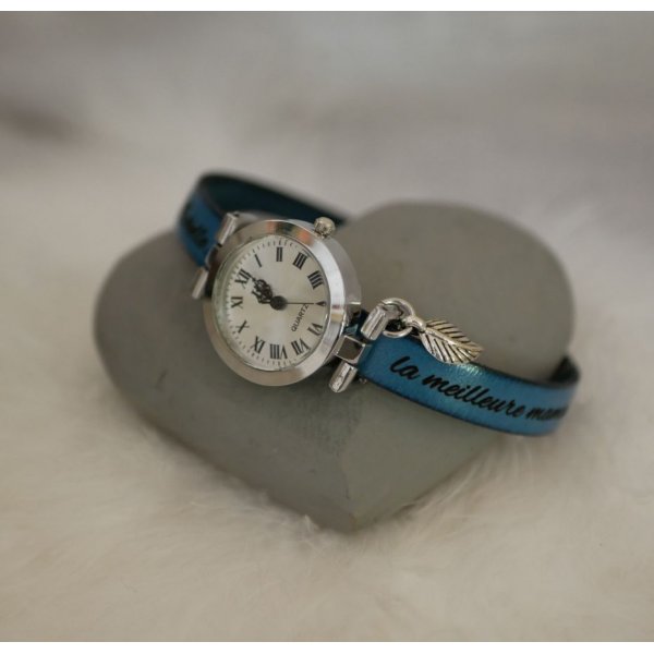 Orologio argento con charm e cinturino in pelle con chiusura regolabile
