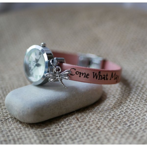 Orologio argento con charm e cinturino in pelle con chiusura regolabile