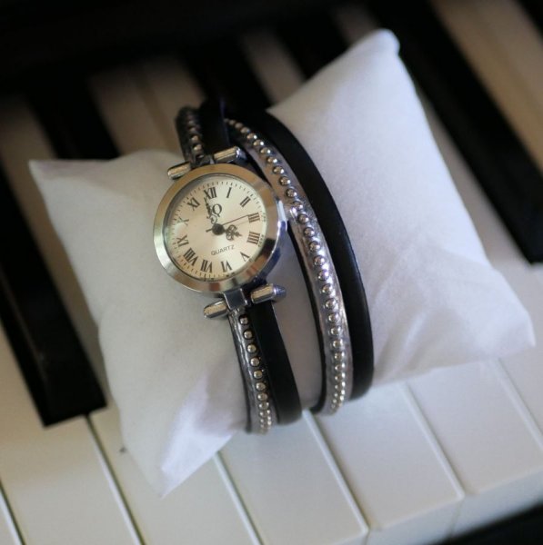 Orologio argentato doppio cinturino in pelle perline colore a scelta da personalizzare 