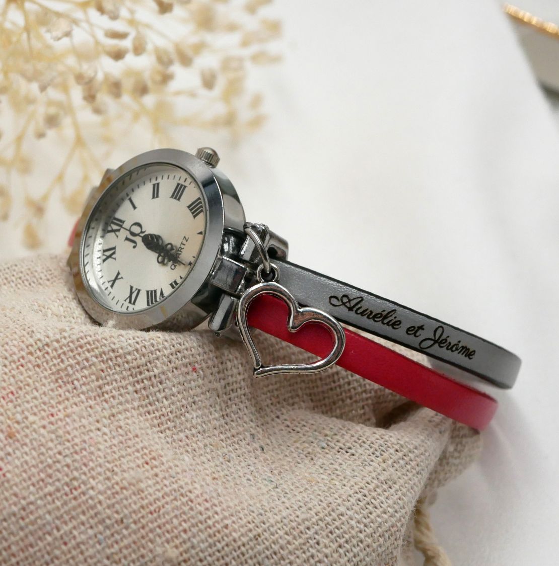 Orologio in argento con cinturino duo in pelle di colore a scelta e incisione personalizzata