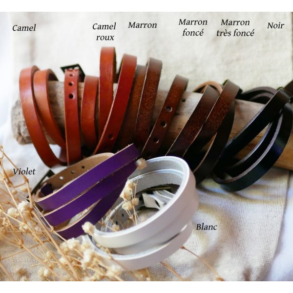 Orologio con bracciale in pelle e cabochon in legno da incidere