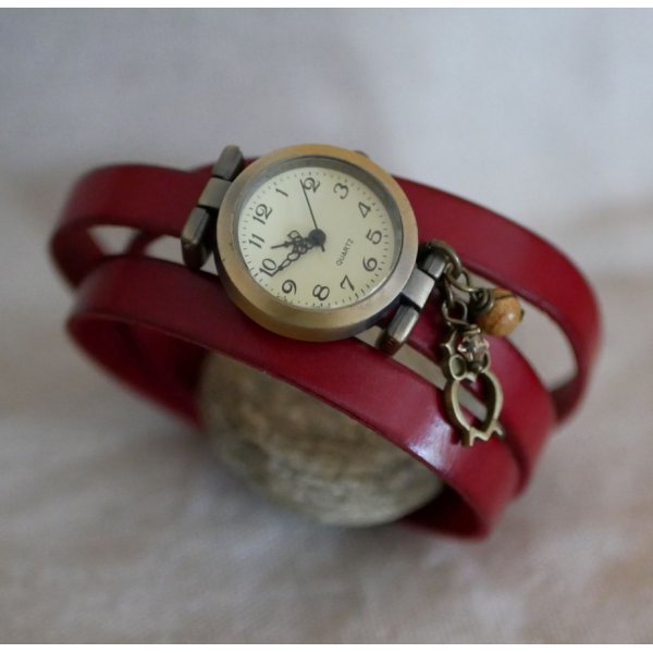 Orologio a bracciale in pelle a 2 o 3 giri con perla e ciondolo