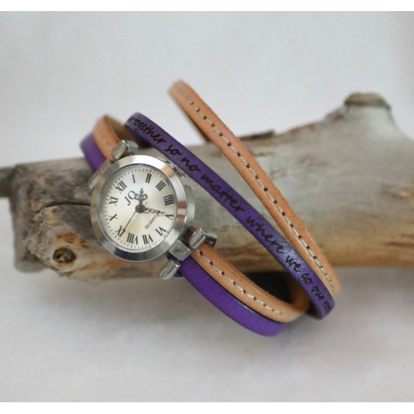 Orologio con doppio cinturino in pelle con cuciture naturali e un secondo colore a scelta da personalizzare 