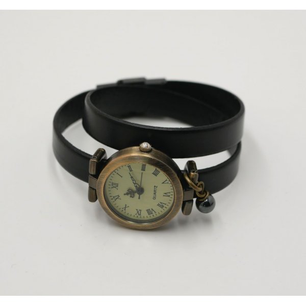 Orologio bracciale in pelle bronzo 2 giri chiusura regolabile