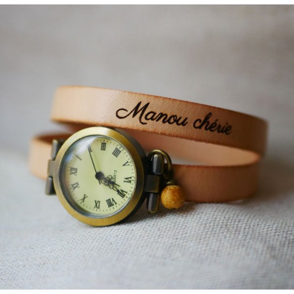 Orologio bracciale in pelle bronzo 2 giri chiusura regolabile