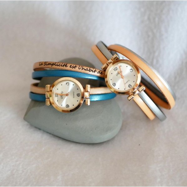 Orologio con quadrante in oro rosa e bracciale a doppio giro da personalizzare