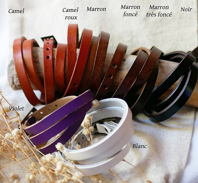 Bracelets en cuir colorés pour montre diffuseur en pierre lave.