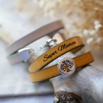 Bracciale in pelle personalizzato, decorato con un albero della vita cabochon