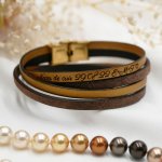 Bracciale doppio in pelle marrone vintage e di un colore a scelta da personalizzare con incisione