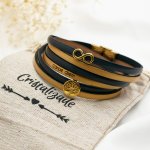 Bracciale in pelle con simbolo dell'infinito a più giri e albero della vita cabochon in oro da personalizzare  