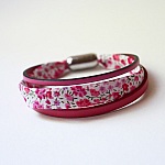Bracciale donna trio pelle e fiori rosa liberty 