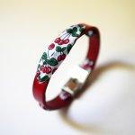 Bracelet Florâme au ruban Fruits Cerises  sur cuir rouge