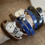 Orologio argento con triplo cinturino in pelle e ciondolo da personalizzare