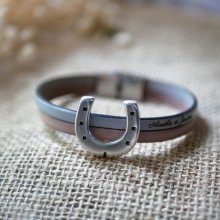 Bracciale duo in pelle e anello a ferro di cavallo personalizzabile per uomo o donna