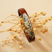 Bracciale Florâme con nastro liberty Eloïse fiori blu su pelle marrone