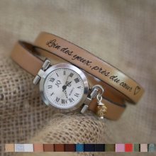 Orologio con bracciale in pelle personalizzabile a 2 giri con quadrante argentato