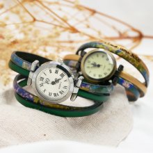 Orologio doppio in pelle con stampa impressionista e colore a scelta da personalizzare 